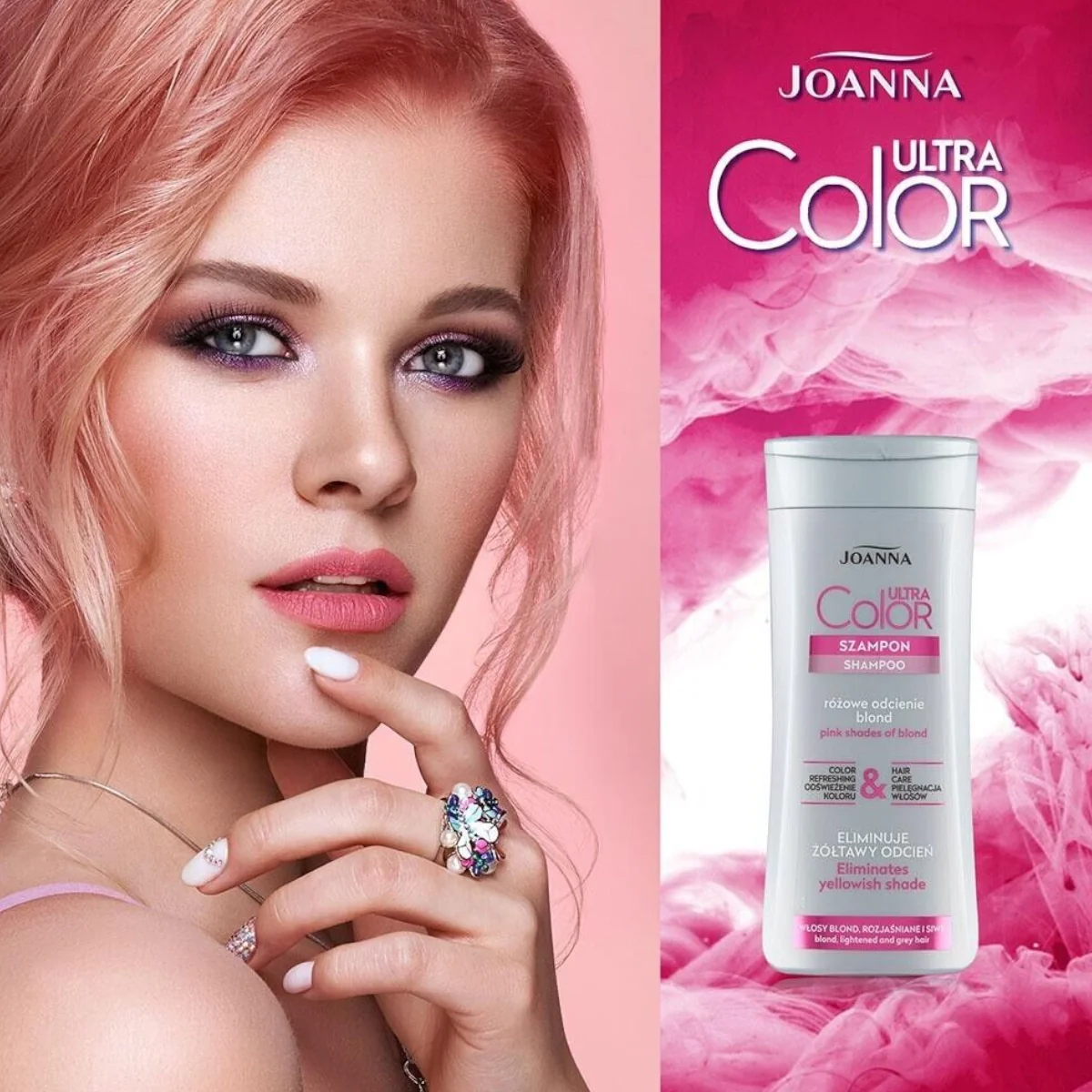Joanna Ultra Color Pink Hair Shampoo Eliminate Yellow Shade - Image 3