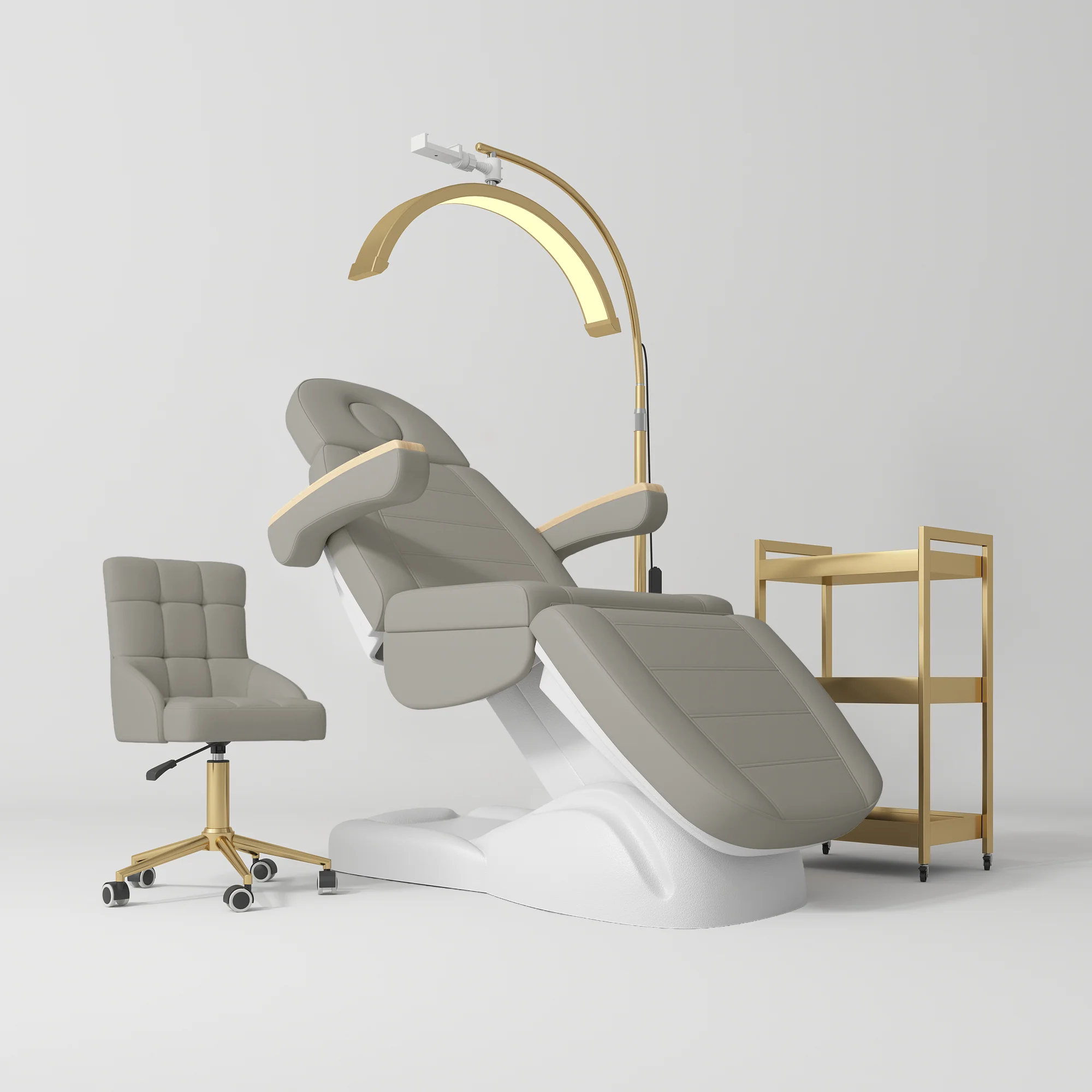 Manufakturo Grace Pearl Greige The Complete Salon Set - Beauty Bed, Chair, Moonlight & Trolley