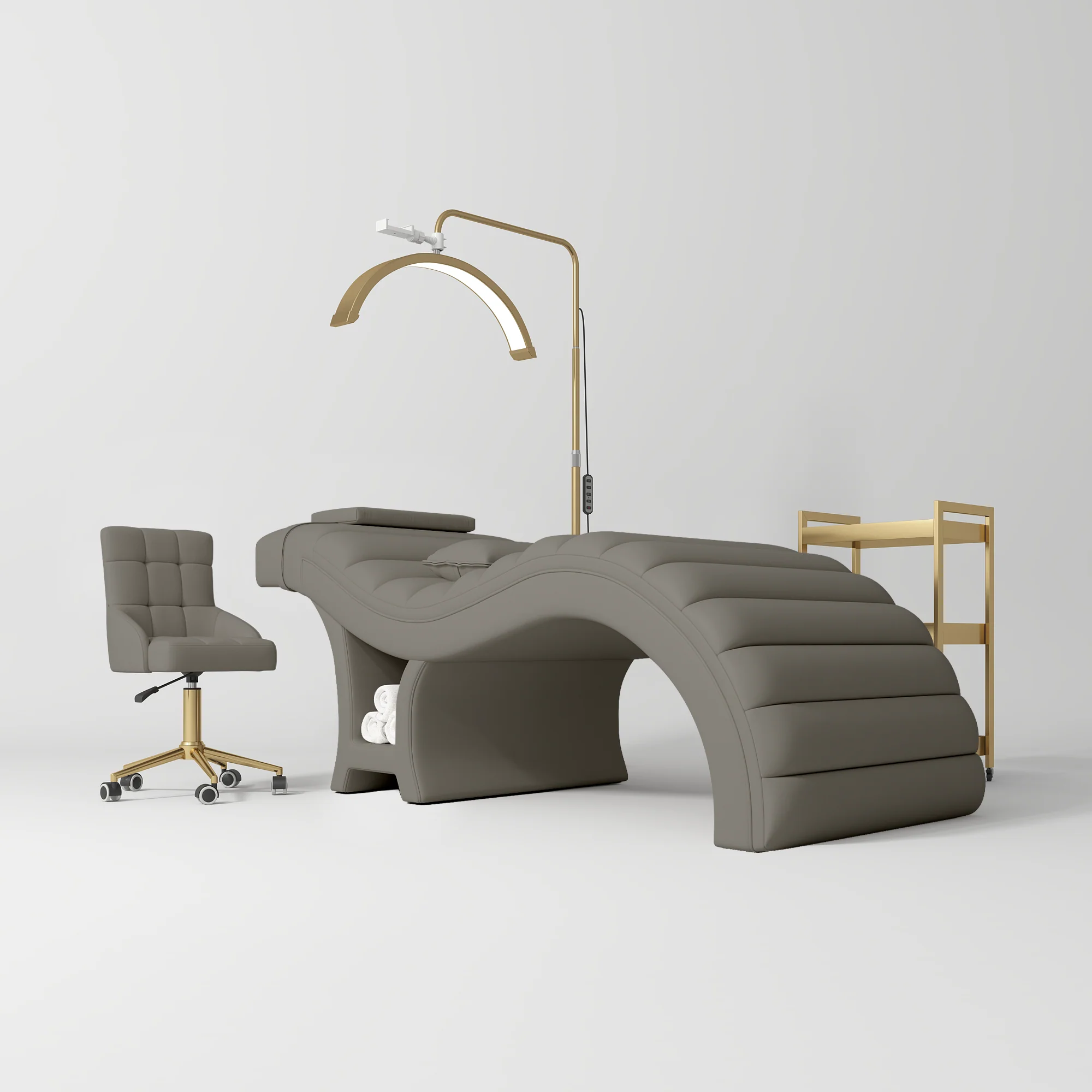 Manufakturo Luxe Deep Ash Complete Salon Set - Lash Beauty Bed, Chair, Moonlight & Trolley