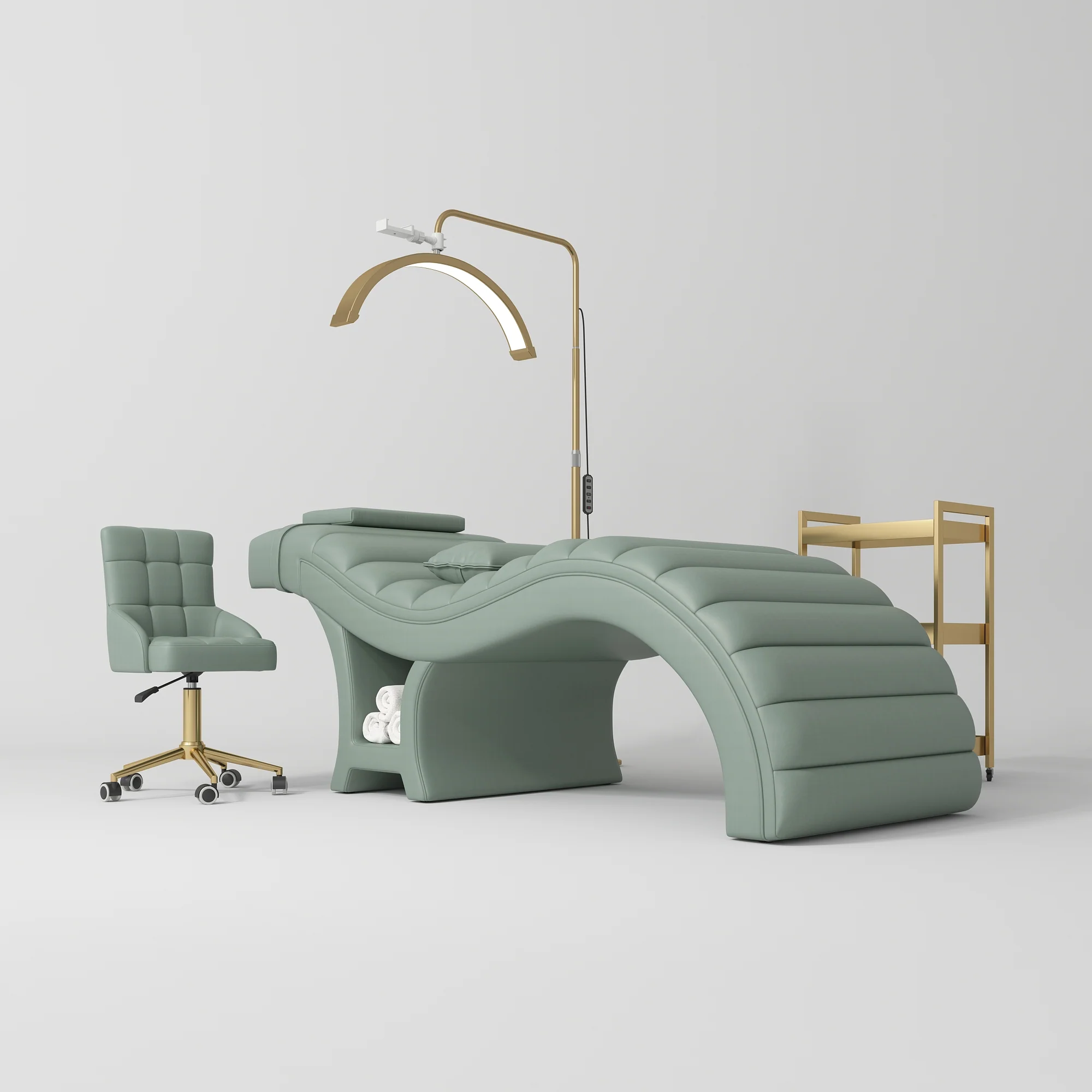 Manufakturo Luxe Olive Complete Salon Set - Lash Beauty Bed, Chair, Moonlight & Trolley