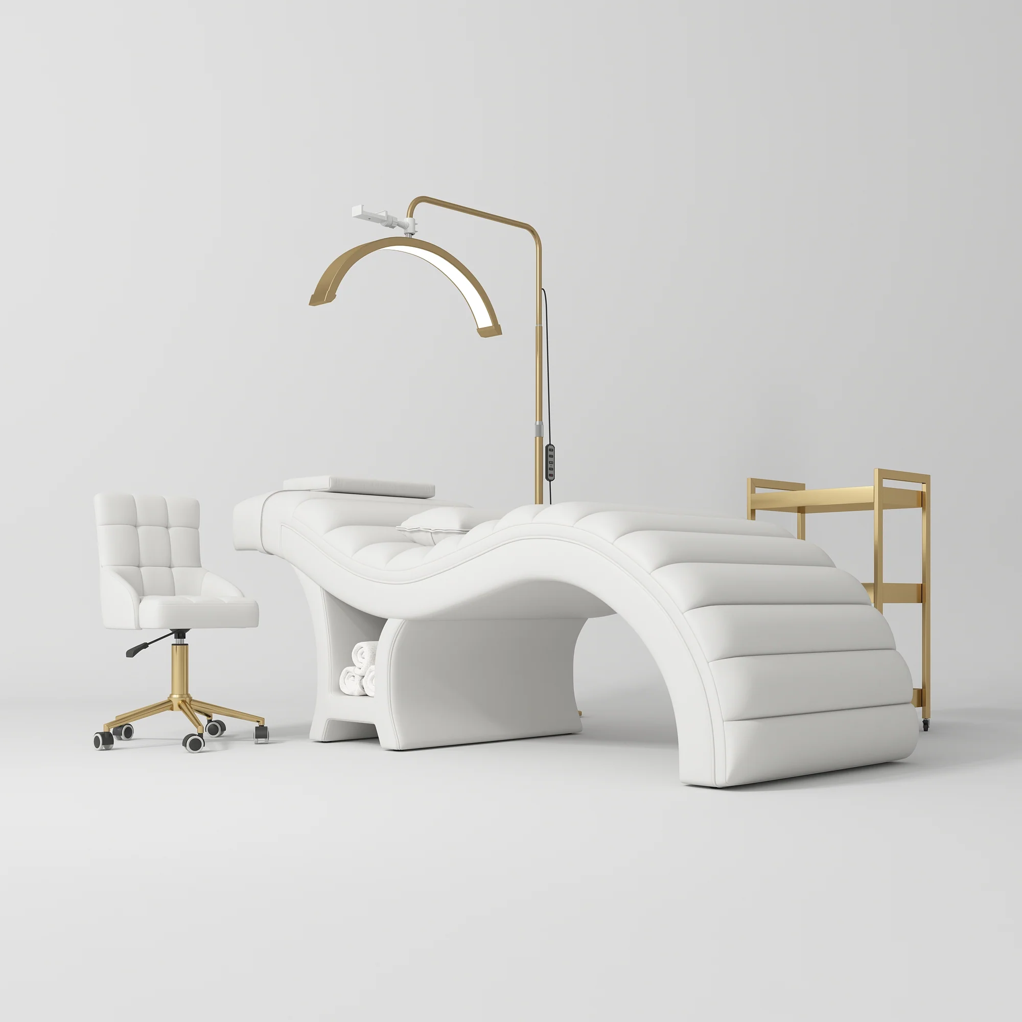 Manufakturo Luxe White Complete Salon Set - Lash Beauty Bed, Chair, Moonlight & Trolley