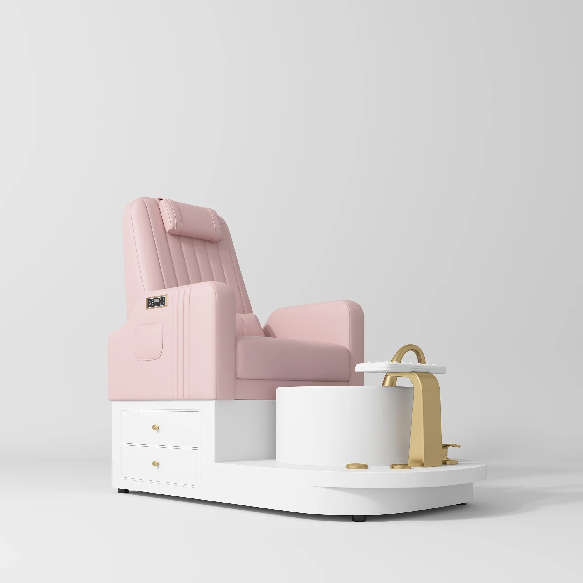 Manufakturo Noémie Bare Blush Luxury Electric Pedicure Chair – Massage Backrest, Gold Tap, USB-C, Ceramic Basin