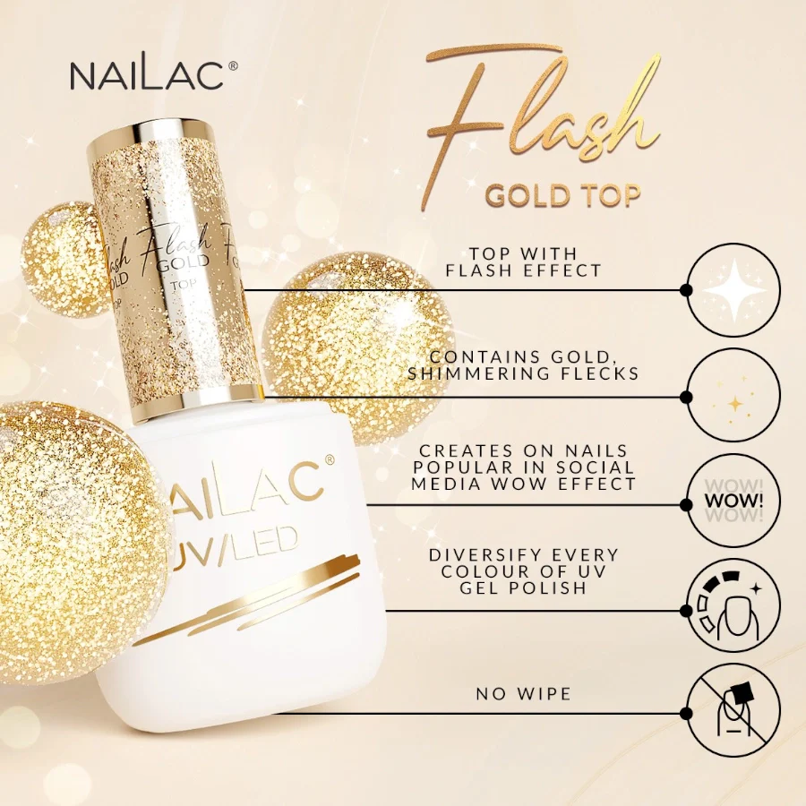 NaiLac Hybrid UV/LED Top Flash Gold - Image 2