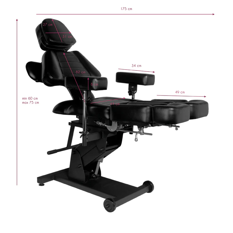 Pro Ink Professional Electric Tattoo Chair 606 Black - Image 7