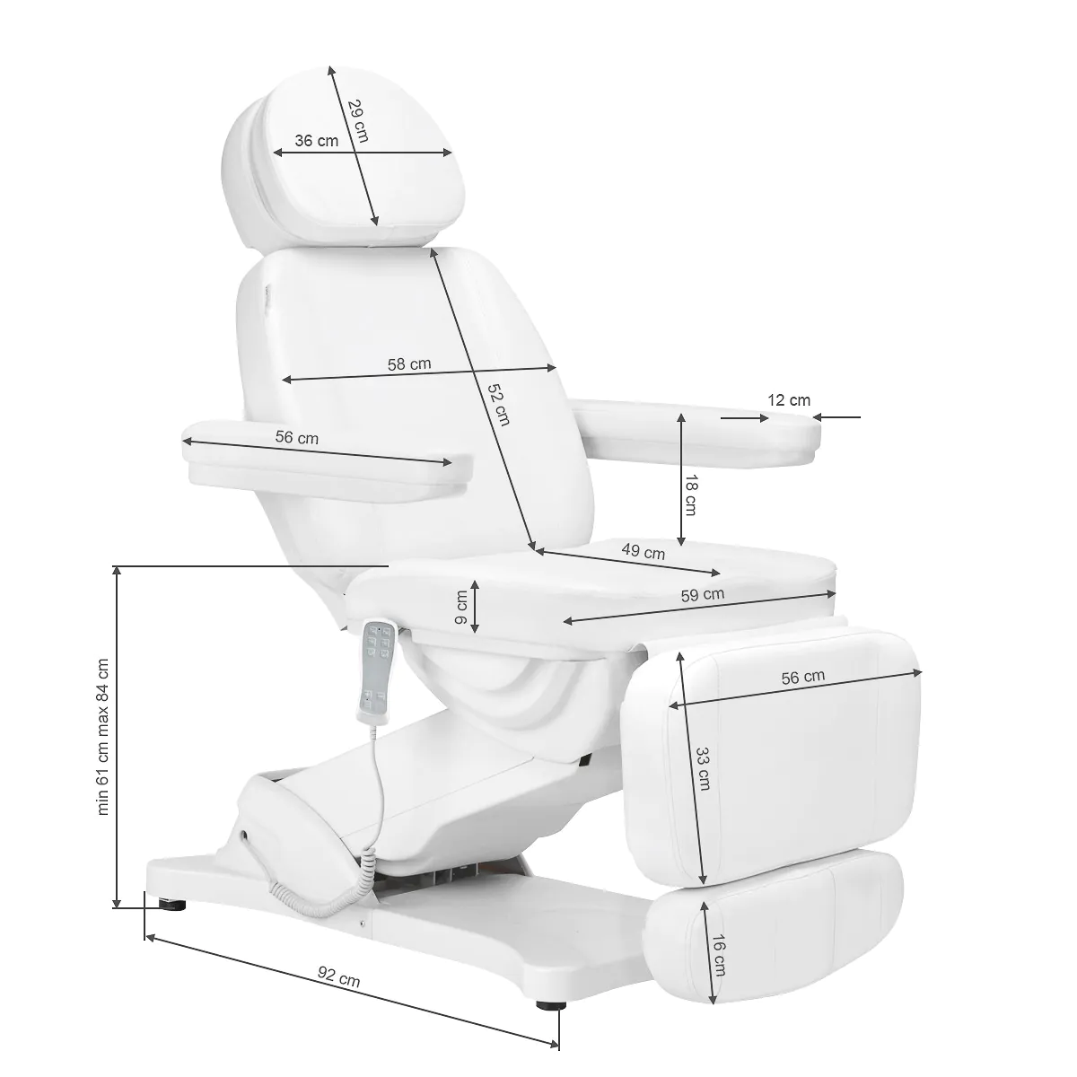Sillon Electric Cosmetic Beauty Bed Classic 3 Motros with Heating White - Image 2