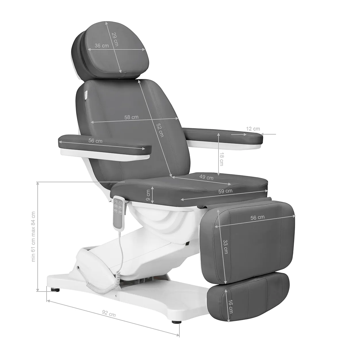 Sillon Electric Cosmetic Chair Classic 3 Motors Grey - Image 8