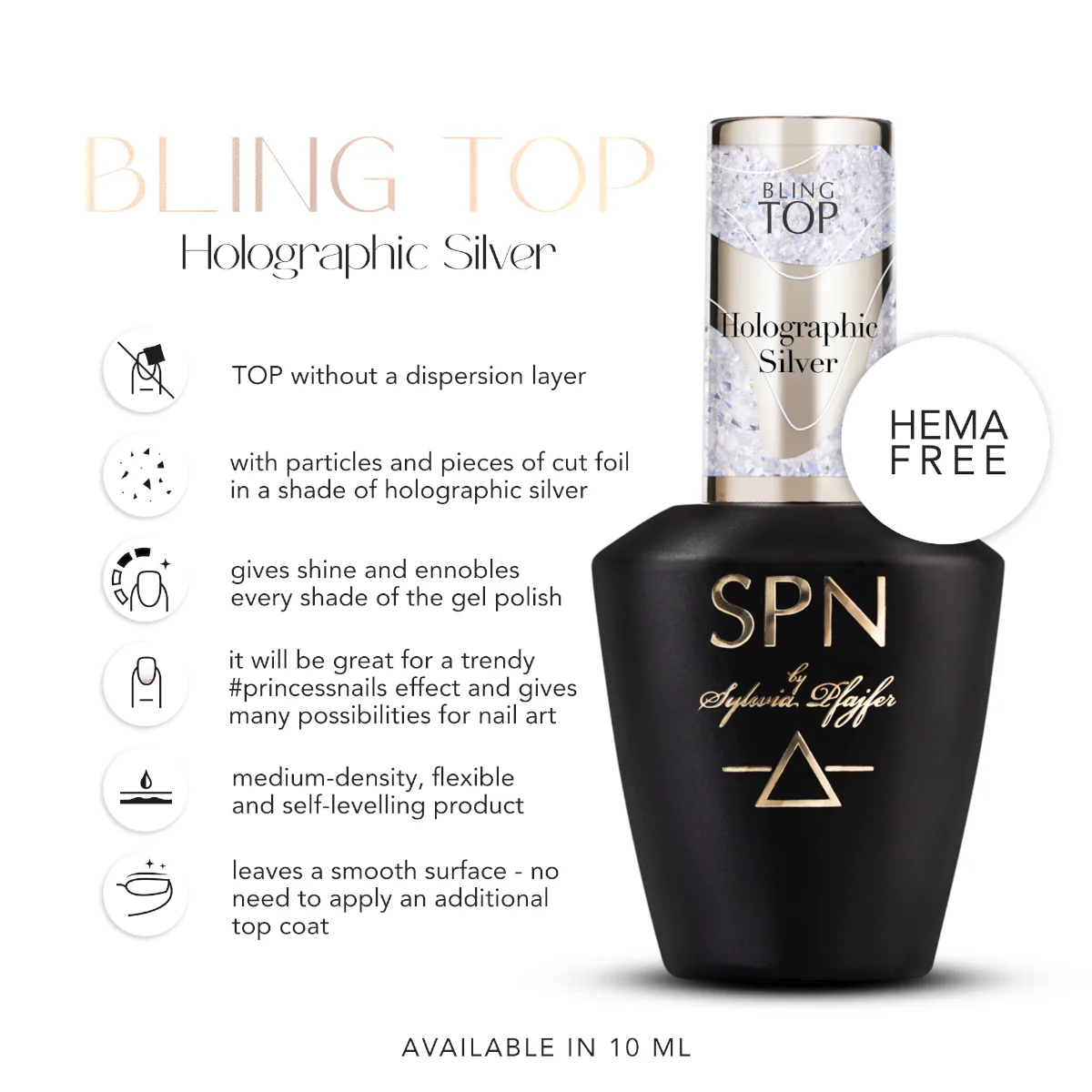 SPN Nails UV LaQ Bling Top Holographic Silver - Image 4